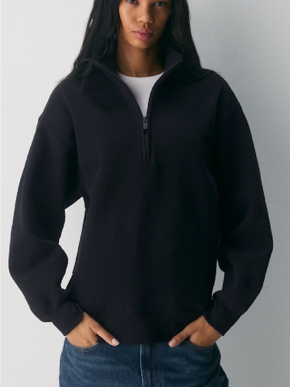Aritzia Cozy Sweatfleece Boyfriend 1/2 Zip Black S